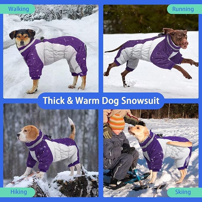 MIGOHI Full Body Dog Coat - Warm Reflective Small Dog Winter Coat with Harness, Turtleneck Fleece Jacket for Dogs,Four-Leg Windproof Puffer Jackets Snowsuit with Zipper for Small Medium Large Dogs,S