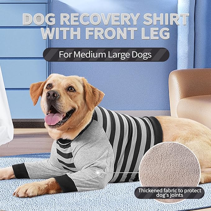 FUAMEY Dog Recovery Sleeve with Elbow Protector,Dogs Shirt Stop Licking Joints,Pet Long Sleeve Suit Protecting Dog's Front Leg Arm Wounds Cover Skin Conditions Black Stripes L