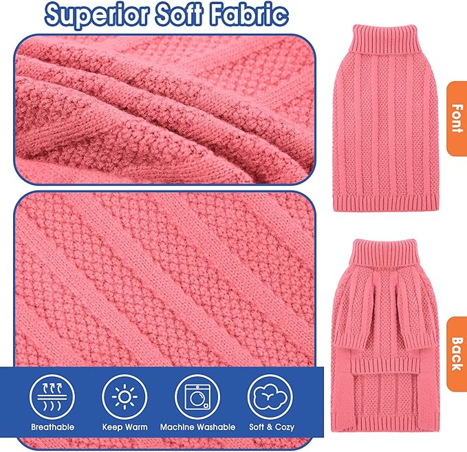 Queenmore XSmall Dog Sweater - Soft Knitted Turtleneck Pullover for Dogs, Chihuahua (Pink, XS)