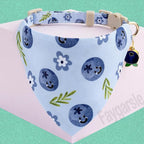 Faygarsle 2 Pack Blueberry Pattern Cat Collar Set with Bandana and Bow Tie, Light Blue, Breakaway Style with Bell