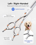 ULG Dog Grooming Scissors 40-Tooth 7.5” Curved Thinning Scissors Seamless 15%-20% Thinning Rate 440C Japanese Stainless Steel Tension Adjustable Left & Right Handed Pet Grooming Shears