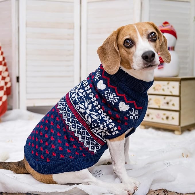 SCENEREAL XL Dog Sweaters Male and Female, Soft, Warm Turtleneck Extra Large Dog Sweater, Knitted Ugly Dog Christmas Outfits, Argyle Winter Clothes for Walking Outdoor