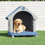 Dog House Outdoor Indoor Weatherproof for Small Medium Dogs, Durable Plastic Pet House with Porch, Sloping roof and Elevated Floor, Easy Cleaning and Assemble(Blue, 32.95"L×31.5"W×37.88"H)