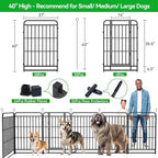 Square Steel Pipe Dog Fence Outdoor 32 Piece Panels 40" Height Anti-Rust Heavy Duty Dog Playpen with Doors Portable for Yard RV Camping, Total 71FT, 406 Sq.ft, Snowy Black