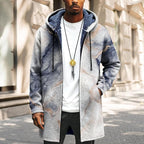 Mens Long Cardigan Hoodies Full Zip Fleece Lined Jackets Fashion Knitted Color Block Hooded Coat with Pockets