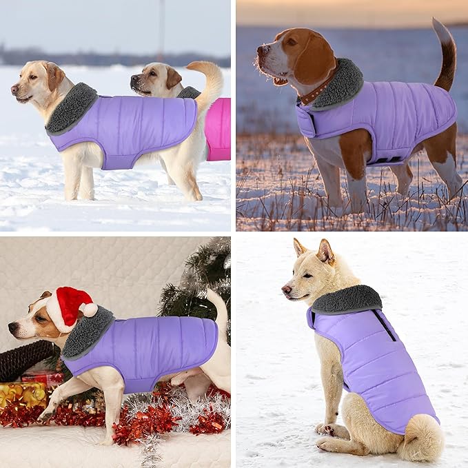 Dog Winter Coat, Waterproof Dog Jacket with Leash Hole, Reflective Adjustable Pet Snow Vest, Warm Fleece Sweater for Small Medium Large Dogs - Light Purple, XS