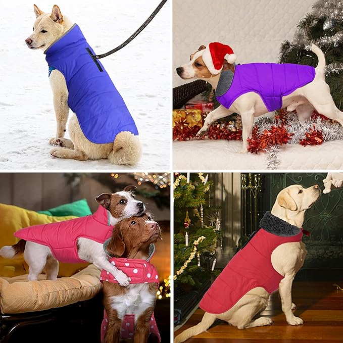 Dog Winter Coat, Waterproof Dog Jacket with Leash Hole, Reflective Adjustable Pet Snow Vest, Warm Fleece Sweater for Small Medium Large Dogs - Pink Polka Dot, XS