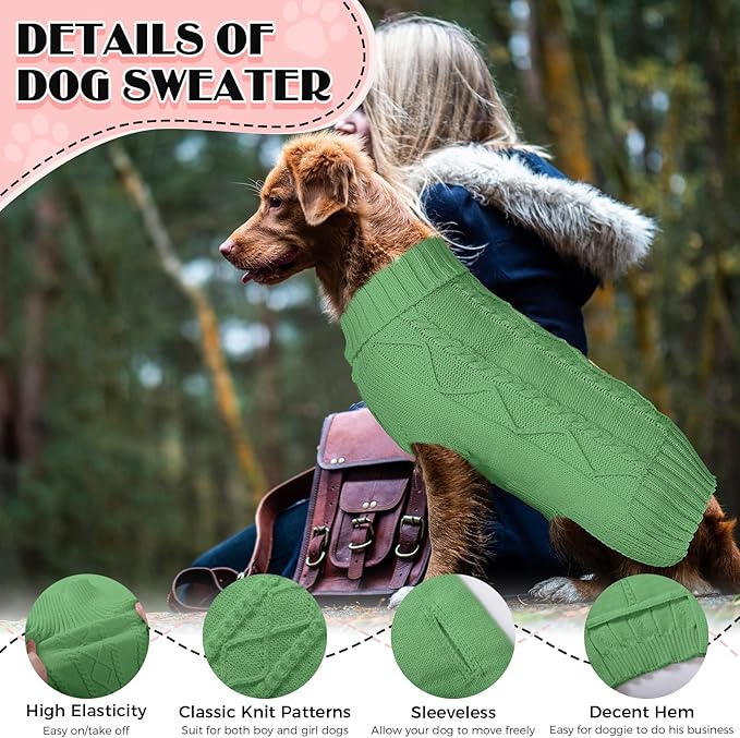 Dog Sweaters for Small Medium Large Dogs Girl, Soft Warm Turtleneck Pup Dogs Shirt, Double Knitting Collar for Outdoor Playing, Warm Dog Clothes (XS,Green)
