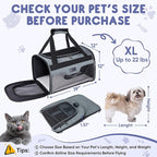 BALEINE Cat Carrier, Puppy Dog Carrier for Small Medium Pets Up to 22 Lbs, Soft-Sided Dog Travel Bag with Safety Zippers, Collapsible Pet Carrying Case (Gray, XL, 19"x12"x12")