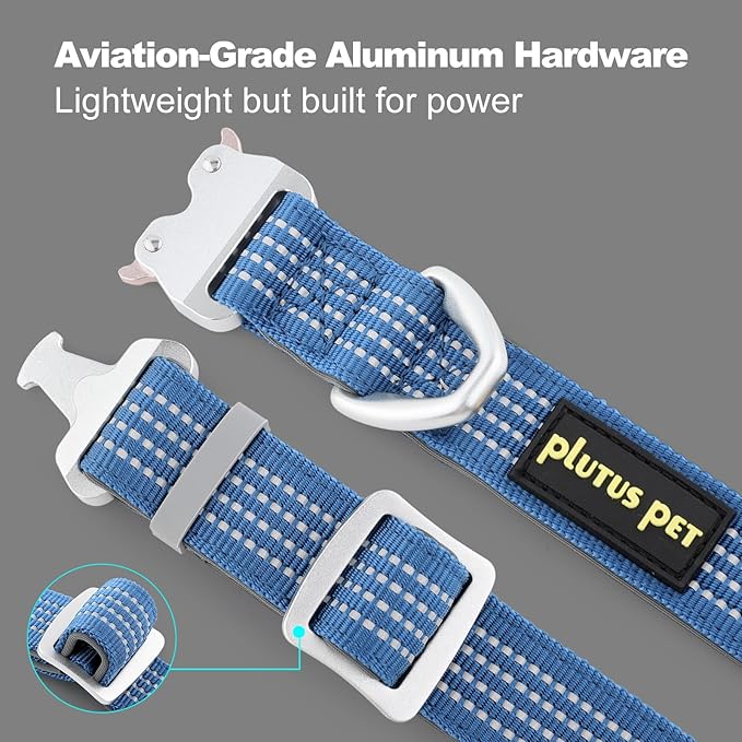 Plutus Pet Reflective Dog Collar with Aviation Aluminum Buckle, Neoprene Padded for Comfort, Lightweight, Heavy Duty Nylon Collar for Puppy Small Medium Large Dogs (Blue, S)