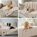 Waterproof Pet Blanket, Liquid Pee Proof Dog Blankets for Sofa Bed Couch, Reversible Sherpa Fleece Furniture Protector Cover for Small Medium Large Dogs Cats,Beige-Thicken Small（40" x 28"）