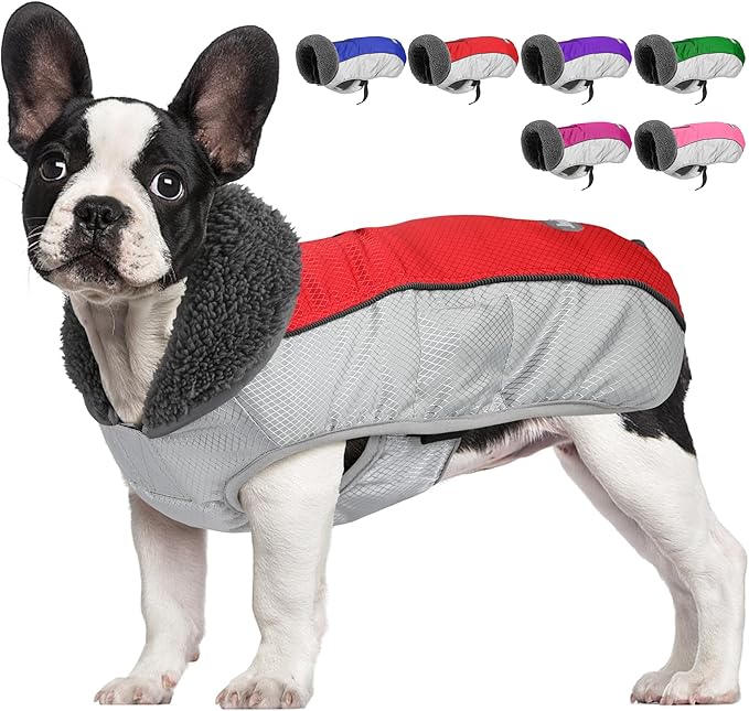 Dog Coat, Waterproof Ripstop Dog Winter Jacket with Leash Hole, Reflective Adjustable Warm Pet Fleece Snow Sweater for Small Medium Large Dogs - Red, M