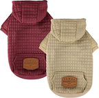 2 Pack Dog Hoodie Sweaters for Small Medium Dogs Warm Dog Clothes for Large Dogs Soft Waffle-Like Laminated Sweatshirt Bulldog (Brown+Wine Red, S (Back: 11.5",Chest: 15.5", Neck: 10"))