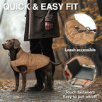 VIVAGLORY Softjoy Dog Coat, Dog Jacket for Winter & Christmas, Coat with Harness Hole & Velcro Closure, Reversible Plaid Checkered Warm Fluffy Heavy Duty for Puppy, S, Khaki