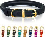 OOPSDOGGY Reflective Rolled Leather Dog Collar Adjustable Soft Padded Pet Collar for Small Medium Large Breed Dogs (Black, XL, 17"-21")