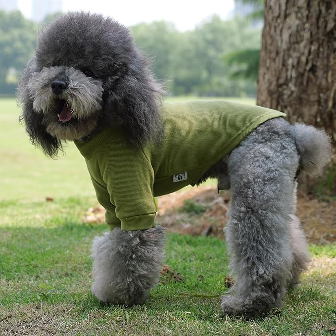 Lovelonglong Ribbed Dog T-Shirt Cotton Knitted Dog Sweaters for All Season Pet T-Shirts for Large Medium Small Dogs Olive Green S