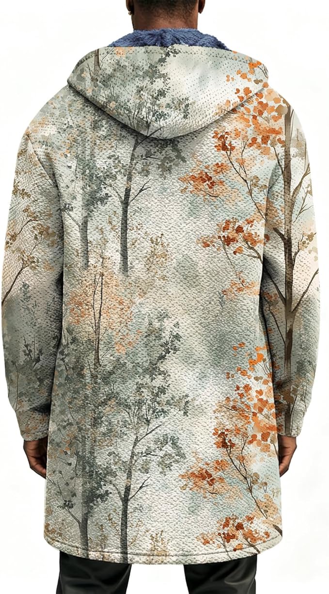 LIZALIG Long Hooded Cardigan Men Japanese Art Style Fashion Cool Graphic Coats Winter Warm Lined Fleece Jacket