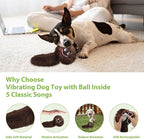 PETGEEK Interactive Squeaky Dog Toy, Automatic Moving Vibrating Dog Balls with Plush Cover, Rechargeable Perro Juguetes with Recording and Music Mode, Crinkle Pet Plush Toy for Boredom, Brown