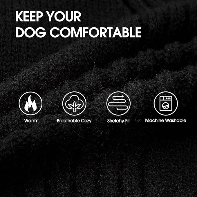 IECOii Dachshund Sweater,Turtleneck Dog Sweater for Small Medium Dogs Girl Boy,Stretchy & Breathable,Warm Knitted Pullover Coat,High Neck Knitwear for Cold Weather Indoor & Outdoor Wear (Black, M)