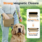 Large Capacity Dog Treat Pouch –Training Treat Bag with Magnetic Pocket, Built-in Poop Bag Holder, Clicker & Collapsible Bowl, Hands-Free Dog Walking Bag for Walking & Puppy Training - Khaki