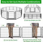 Dog Playpen Outdoor Extra Wide 16 Piece Panels Heavy Duty Dog Fence 32" Height Anti-Rust with Doors Portable for RV Camping Yard, Total 42FT, 140 Sq.ft, Snowy Black