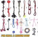 18 Bulk Various Dog Rope Toys for Teething, Entertainment & Interaction, Dog Chew Toys, Training Tug Balls and Squeaky Toys for Medium&Small Puppies.