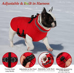 Dogcheer Dog Coat with Harness, Waterproof Dog Jacket Adjustable Pet Winter Coat with Zipper, Christmas Puppy Snow Jacket Fleece Sweater for Small Medium Large Dogs - Red 3XL