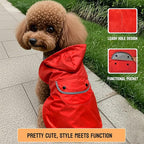 Small Dog Raincoat Dogs Rain Jacket Reflective Poncho Rainwear Waterproof Pet Clothes Warm Lined Pocket Hooded Leash Hole Adjustable for Puppy,Red,S,Back Length 8.3 Inch
