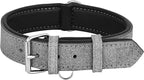 Riparo Adjustable Leather Dog Collar - Heavy Duty Wide Dog Collar for Small, Medium, Large and Extra Large Dogs with Dog Tag Holder (L: 1.5" Wide for 17"-21" Neck, Gray/White Thread)