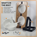Elevated Cat Bowl Stand for Food and Water – Anti-Vomit Raised Feeding Station with Tilted Stand – Cat Ear Design, Removable Ceramic Bowls, Anti Slip Bamboo Base, Dishes for Indoor Cats & Kittens