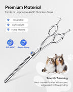ULG Professional Dog Grooming Scissors 7.5” Straight Chunker Shear 65%-75% Thinning Rate 440C Japanese Stainless Steel Tension Adjustable Left & Right Handed Pet Grooming Shears
