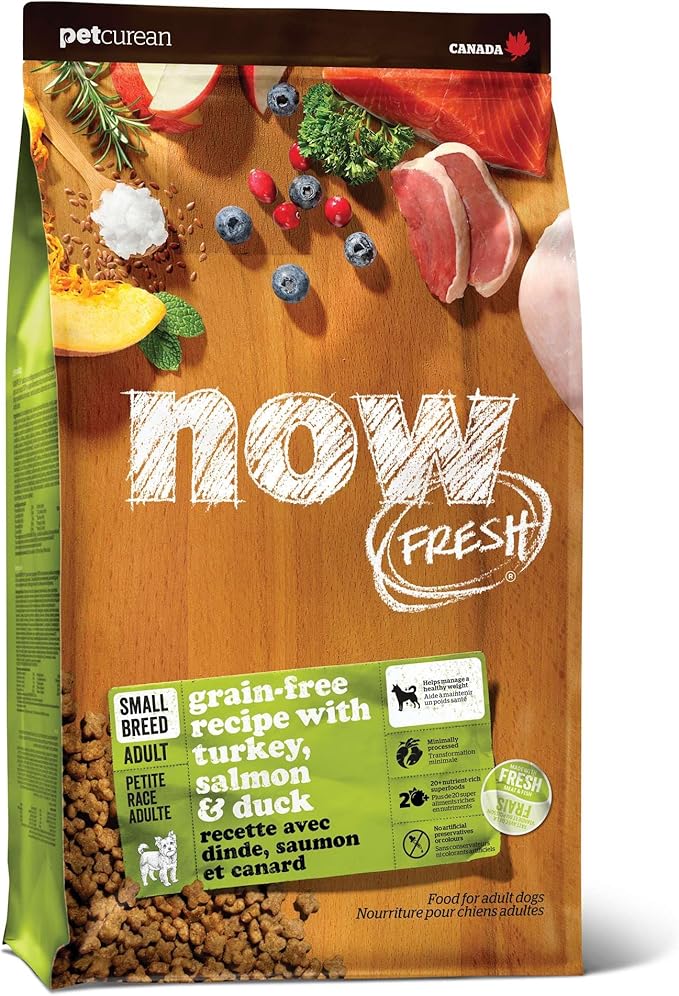 Now Fresh Grain-Free Small Breed Dry Dog Food with Turkey, Salmon & Duck, Healthy Kibble for Adults Made with Real Meat & Fish, Chicken-Free Recipe, Pumpkin & Probiotics for Good Digestion, 22 lb Bag