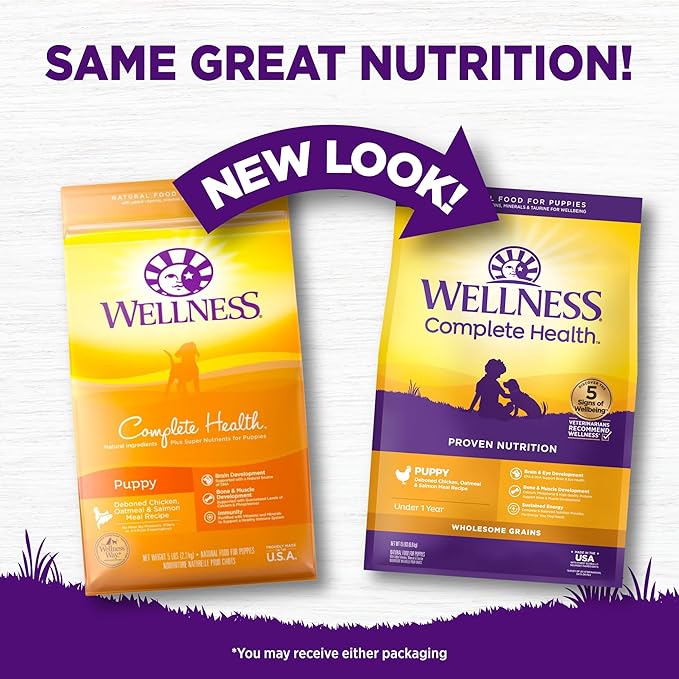 Wellness Complete Health Dry Puppy Food, Chicken, Salmon & Oatmeal, 15-Pound Bag