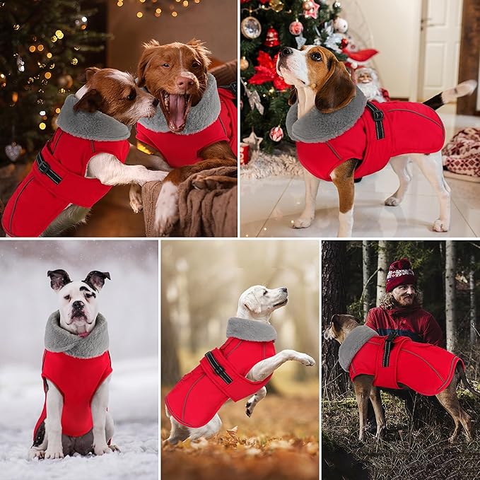 Dogcheer Dog Coat with Pocket, Waterproof Dog Jacket with Adjustable Buckle, Reflective Puppy Winter Coat Warm Turtleneck Fleece SnowJacket for Small Medium Large Dogs - Red S