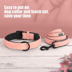 Didog Soft Padded Leather Dog Collar and Leash Set,Pink Breathable Pet Collars with 4FT PU Leather Dog Leash for Small Medium Large Dogs, Pink, M