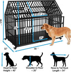 Heavy Duty Dog Crate 58 inch Durable Pet Dog Cage Crate Kennel with Roof Top 2 Doors Removable Trays Lockable Wheels Escape-Proof for High Anxiety Large/Extra Large Dogs Breeds