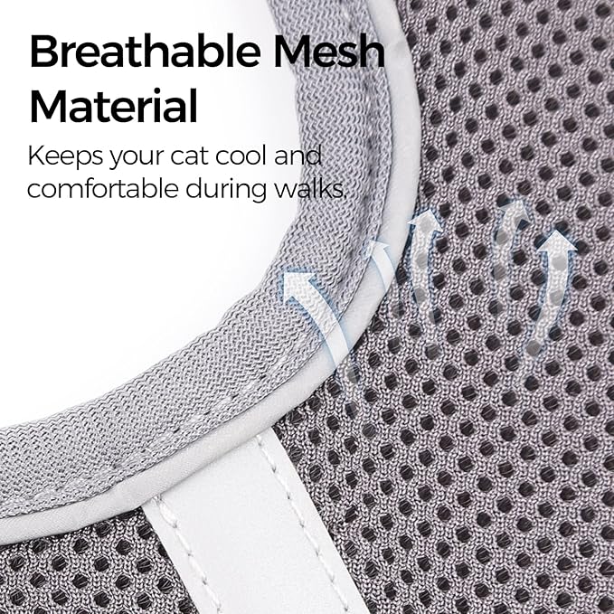 Cat Harness and Leash Escape Proof Kitten Harness Cat Leash for Walking Travel Service Cat Vest, Grey, XX-Large