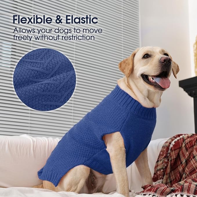 IECOii Dog Sweaters for Large Dogs,XXL Dog Sweater Warm Pullover Vest for Winter,Knitted Dog Sweater Large Size Dog Sweatshirt for Extra Large Dogs boy Girl,Golden Retriever,Pitbull,Blue-2XL