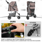 MoNiBloom 3 Wheels Pet Dog Cat Stroller for Small Medium Dogs Cats, Lightweight Foldable Jogger Stroller w/Storage Basket & Cup Holder, Leopard Print