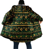 Mens Aztec Print Hoodie Heavyweight Cotton Fleece Jacket Zip Up Warm Long Sleeve Hooded Winter Midi Coat