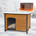 Feral Dog House Outdoor,Anti Bite Iron Frame Dog Kennel,Wood Warm Pets Home,Insulated Weatherproof Outside Shelter for Feral Animal (43.3" (L) x 29.4" (W) x 33.4" (H)-Brown-in)