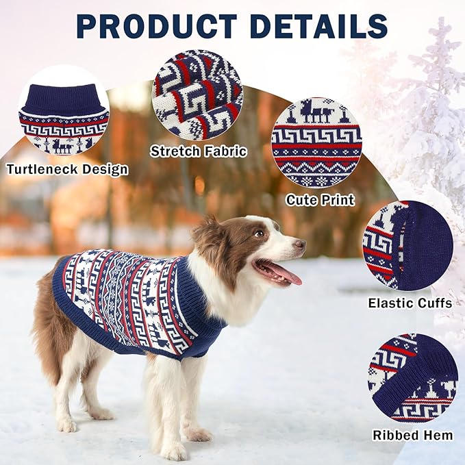 SCENEREAL Turtleneck Dog Sweater for Small Medium Large Dogs Girls Boys, Knit Pet Pullover Puppy Clothes Cold Weather Coats, Holiday Outfits Sweatshirt for Christmas, Navy S