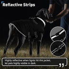 Dogcheer Dog Coat, Waterproof Dog Jacket with Harness, Reflective Adjustable Winter Coat with Zipper, Christmas Pet Snow Jacket Clothes for Small Medium Large Dogs - Black 3XL
