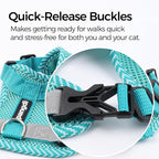 Cat Harness and Leash Escape Proof Medium Kitten Harness Bengal Cat Vest for Walking Travel, Turquoise, M
