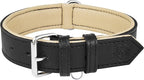 Riparo Genuine Leather Padded Dog Heavy Duty K-9 Adjustable Collar (XXL: 2” Wide for 24”-29” Neck, Black)