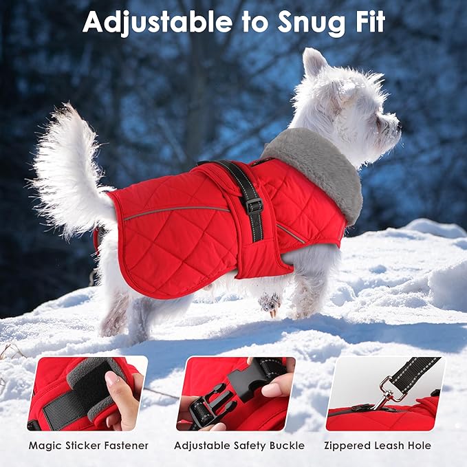 Dog Coat, Waterproof Dog Winter Jacket with Adjustable Buckle, Reflective Turtleneck Pet Snow Vest Warm Fleece Sweater for Small Medium Large Dogs - Red, XL