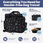 The Original Doggy Bag™ - Complete Dog Travel Bag for Supplies with 2 BPA-Free Travel Dog Bowls & 2 Pet Food Containers - Traveling Kit for Road Trips, Camping, Weekend Away or Doggy Gift - Paw Print