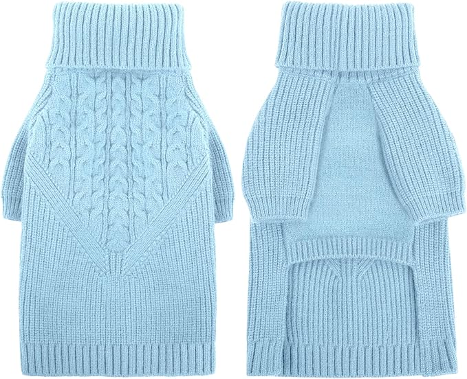Queenmore Puppy Sweater - Warm Winter Dog Sweater for Small/Medium Dogs, Long Sleeves Turtleneck, Blue, XS