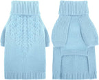 Queenmore Puppy Dog Sweeters - Long Sleeves Turtleneck Winter/Fall Sweater for Medium, Large Dogs; Solid Blue Knit; Christmas Theme; For Dog Girls & Boys
