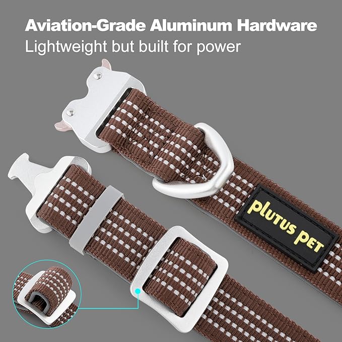 Plutus Pet Reflective Dog Collar with Aviation Aluminum Buckle, Neoprene Padded for Comfort, Lightweight, Heavy Duty Nylon Collar for Puppy Small Medium Large Dogs (Chocolate, M)